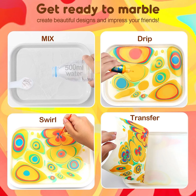 Набір для малювання на воді Jar Melo 12 кольорів Marbling Kit. Набір для марморування , ЕБРУ ( JA92606 ) - зображення 13