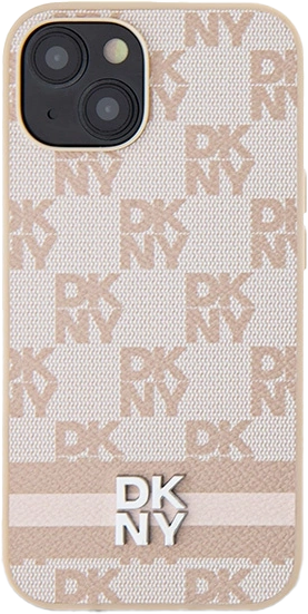Etui DKNY Leather Checkered Mono Pattern & Printed Stripes do Apple iPhone 13/14/15 Pink (3666339263577) - obraz 3