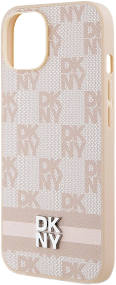 Etui DKNY Leather Checkered Mono Pattern & Printed Stripes do Apple iPhone 13/14/15 Pink (3666339263577) - obraz 5