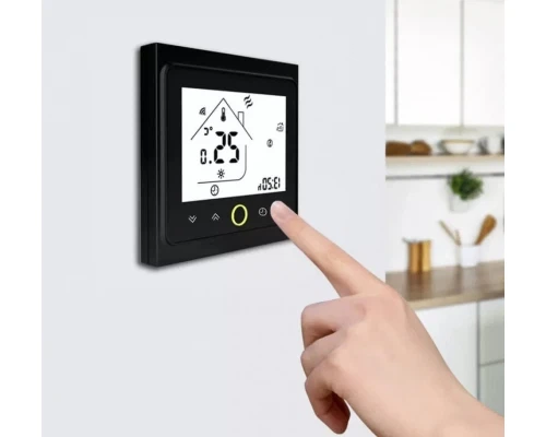 Терморегулятор EcoTerm PRO Wi-Fi с выносным датчиком пола и встроенным датчиком воздуха черный 86 x 86 x 13,3 мм для электрического теплого пола - изображение 3