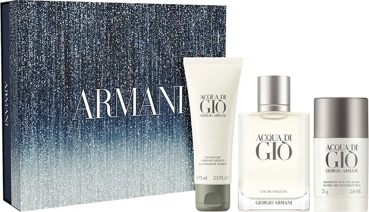 Набір для чоловіків Giorgio Armani Acqua Di Gio Pour Homme Туалетна вода 100 мл + Гель для душу 75 мл + Дезодорант-стік 75 г (3614274692648) - зображення 1