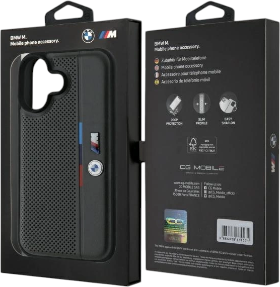 Etui plecki BMW M Perforated Tricolor Detail Line do Apple iPhone 16 Dark Gray (BMHCP16S23PUPVA) - obraz 8