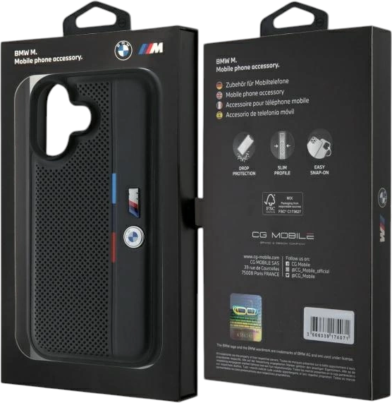 Etui plecki BMW M Perforated Tricolor Detail Line do Apple iPhone 16 Black (BMHCP16S23PUPVK) - obraz 8