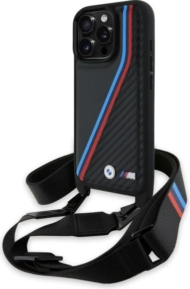 Панель BMW M Edition Carbon Tricolor Lines & Strap для Apple iPhone 16 Pro Max Black (BMHCP16X23PSVTK) - зображення 1