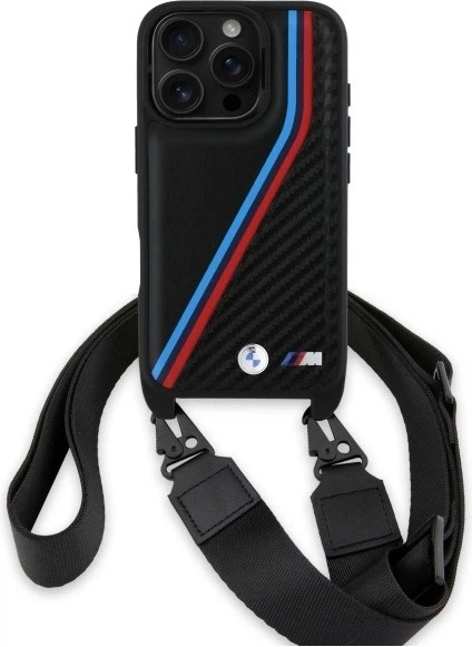 Панель BMW M Edition Carbon Tricolor Lines & Strap для Apple iPhone 16 Pro Max Black (BMHCP16X23PSVTK) - зображення 2