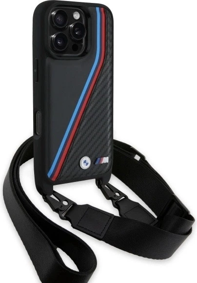 Панель BMW M Edition Carbon Tricolor Lines & Strap для Apple iPhone 16 Pro Max Black (BMHCP16X23PSVTK) - зображення 3