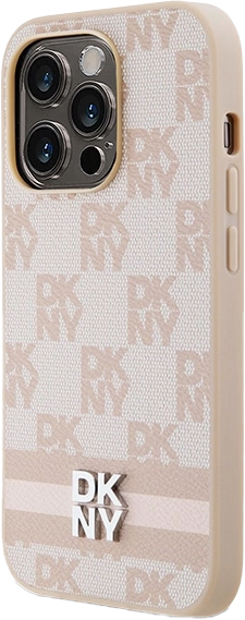 Панель DKNY Leather Checkered Mono Pattern & Printed Stripes для Apple iPhone 14 Pro Max Pink (3666339263607) - зображення 2