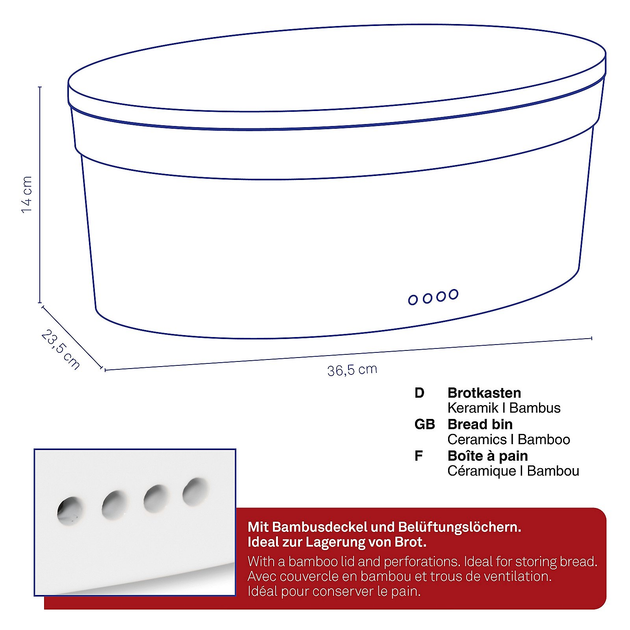 Chlebnik Kela Salena Biały 36.5 x 23.5 x 14 cm (12060) - obraz 3