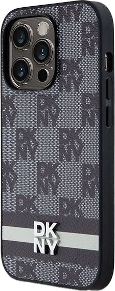 Etui DKNY Leather Checkered Mono Pattern & Printed Stripes do Apple iPhone 15 Pro Black (3666339263218) - obraz 1