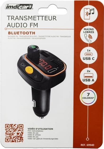 FM-трансмітер Imdicar Bluetooth 2 x USB-A, USB-C (JMB-69940) - зображення 2