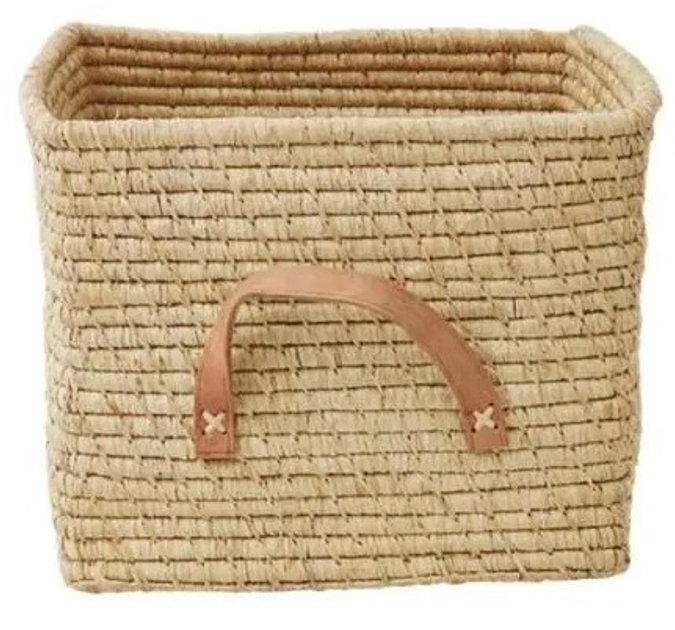 Кошик для зберігання Rice Маленький квадратний з рафії зі шкіряними ручками Натуральний (5708315800197) - зображення 1