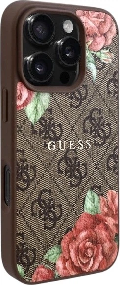 Etui Guess 4G Flowers Print MagSafe do Apple iPhone 16 Pro Brown (GUHMP16LP4ROPEMCW) - obraz 4