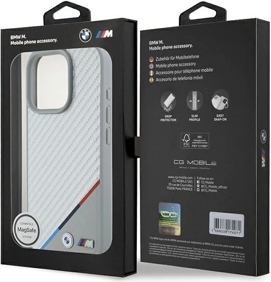Панель BMW M Carbon Tricolor Line MagSafe для Apple iPhone 16 Pro Gray (BMHMP16L23PUDTS) - зображення 8