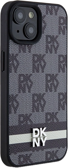 Панель DKNY Leather Checkered Mono Pattern & Printed Stripes для Apple iPhone 13/14/15 Black (3666339263195) - зображення 3