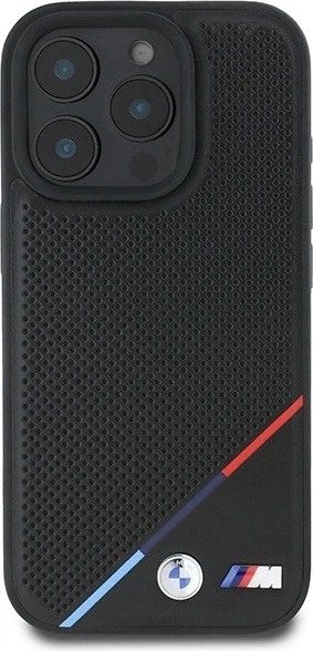 Etui plecki BMW M Perforated Tricolor Line MagSafe do Apple iPhone 16 Pro Black (BMHMP16L23PUPDK) - obraz 3