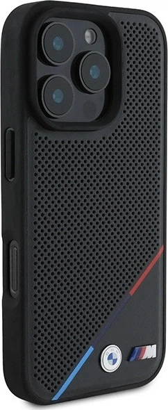 Etui plecki BMW M Perforated Tricolor Line MagSafe do Apple iPhone 16 Pro Black (BMHMP16L23PUPDK) - obraz 4
