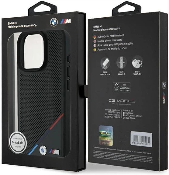 Etui plecki BMW M Perforated Tricolor Line MagSafe do Apple iPhone 16 Pro Black (BMHMP16L23PUPDK) - obraz 8