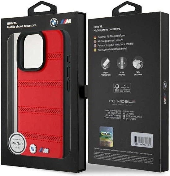 Панель BMW M Perforated And Stitched Line MagSafe для Apple iPhone 16 Pro Red (BMHMP16L23PUSPR) - зображення 8
