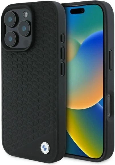 Панель BMW Sign Leather Diamond Metal Logo MagSafe для Apple iPhone 16 Pro Black (BMHMP16L23RDDK) - зображення 1