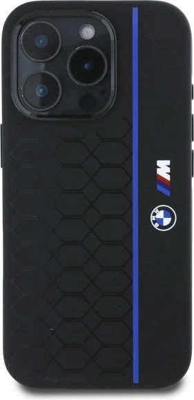 Etui plecki BMW Silicone Hexagon Blue Line MagSafe do Apple iPhone 16 Pro Black (BMHMP16L23SHEB) - obraz 3
