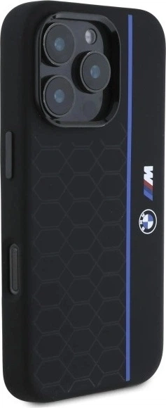 Etui plecki BMW Silicone Hexagon Blue Line MagSafe do Apple iPhone 16 Pro Black (BMHMP16L23SHEB) - obraz 4