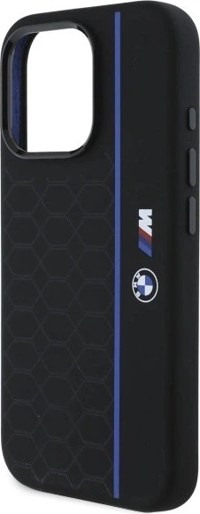 Etui plecki BMW Silicone Hexagon Blue Line MagSafe do Apple iPhone 16 Pro Black (BMHMP16L23SHEB) - obraz 6