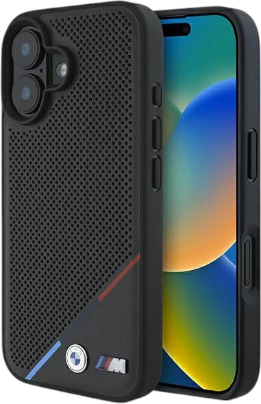 Панель BMW M Perforated Tricolor Line MagSafe для Apple iPhone 16 Black (BMHMP16M23PUPDK) - зображення 1