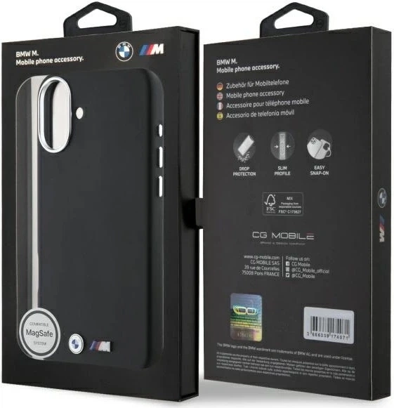 Панель BMW M Smooth Full Wrapped Metal MagSafe для Apple iPhone 16 Black (BMHMP16S23PMWK) - зображення 8