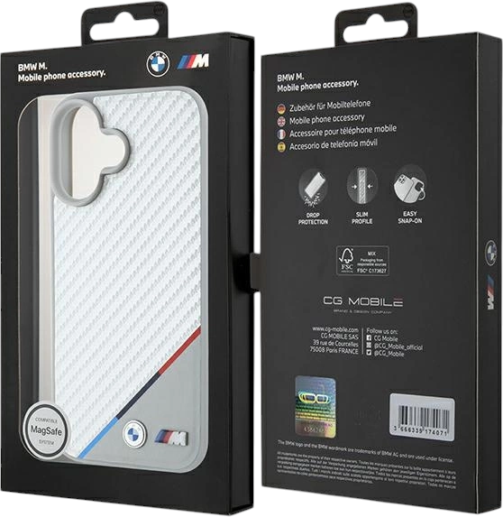 Панель BMW M Carbon Tricolor Line MagSafe для Apple iPhone 16 Gray (BMHMP16S23PUDTS) - зображення 8