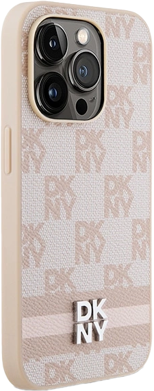 Etui DKNY Leather Checkered Mono Pattern & Printed Stripes do Apple iPhone 15 Pro Max Pink (3666339263645) - obraz 2
