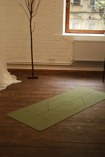 Премиальный коврик для йоги каучуковий Lita Comfort PU+coconut Marking Green Tea Yoga mat зеленый 183х68х0,5 см - изображение 3