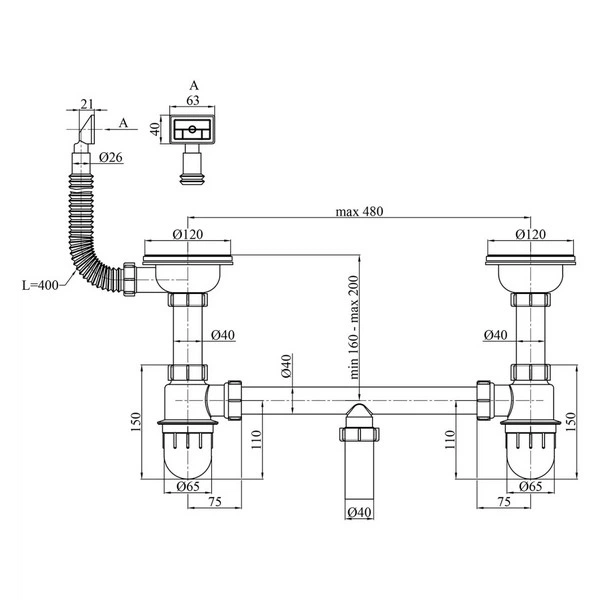 Сифон для кухонной мойки Kroner KRP Siphon-012 3 1/2"x50/40 мм (CV023015) - изображение 2