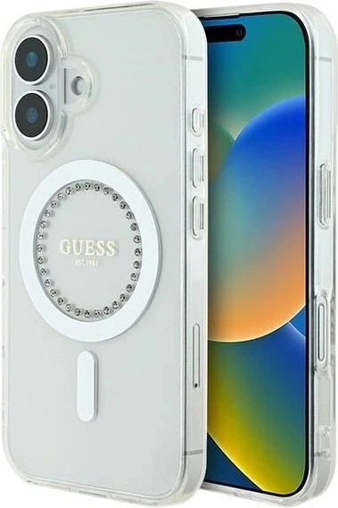 Etui Guess IML Rhinestones MagSafe do Apple iPhone 16 Plus White (GUHMP16MPFTDTEH) - obraz 1