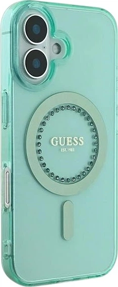 Etui Guess IML Rhinestones MagSafe do Apple iPhone 16 Plus Green (GUHMP16MPFTDTEN) - obraz 4