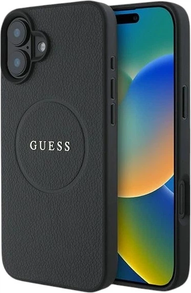 Etui Guess Grained Ring MagSafe do Apple iPhone 16 Plus Black (GUHMP16MPGHSMMK) - obraz 1