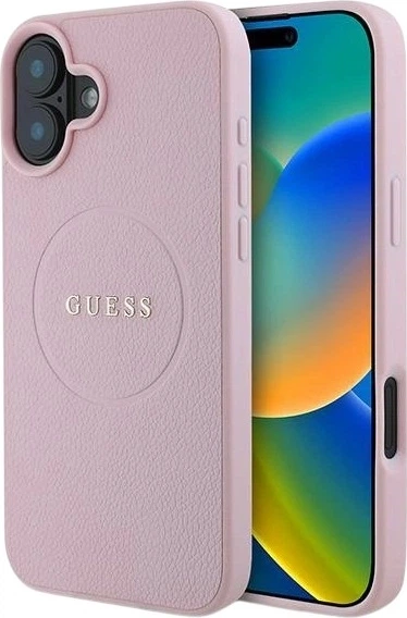 Etui Guess Grained Ring MagSafe do Apple iPhone 16 Plus Pink (GUHMP16MPGHSMMP) - obraz 1
