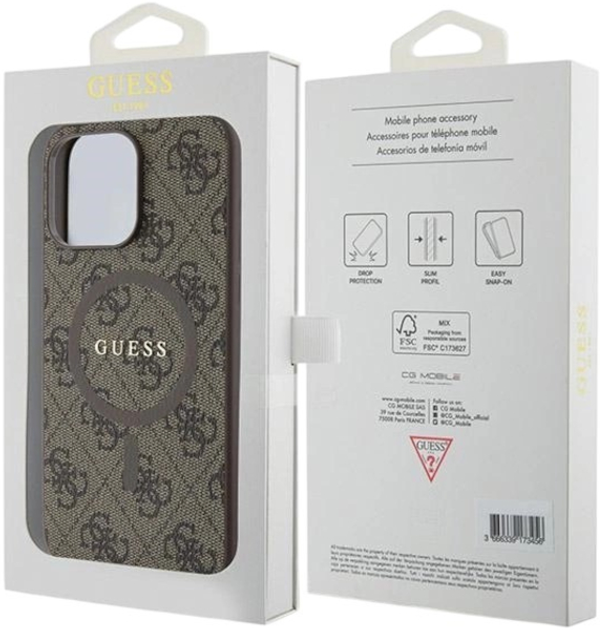 Панель Guess 4G Collection Leather Metal Logo MagSafe для Apple iPhone 13/13 Pro Brown (3666339226404) - зображення 8