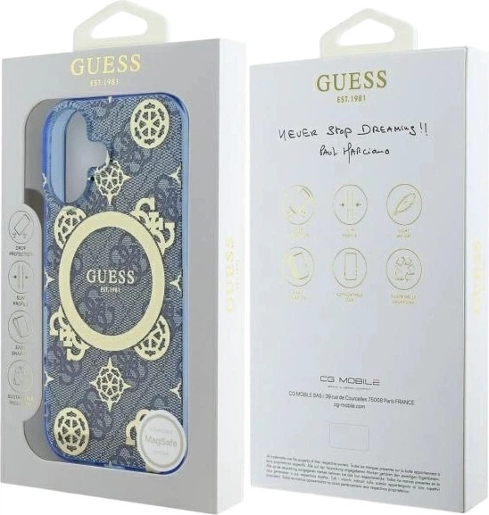 Панель Guess IML Peony On 4G Background MagSafe для Apple iPhone 16 Blue (GUHMP16SH4PYEEB) - зображення 8