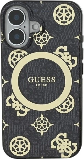 Etui Guess IML Peony On 4G Background MagSafe do Apple iPhone 16 Black (GUHMP16SH4PYEEK) - obraz 2