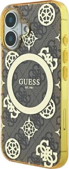 Etui Guess IML Peony On 4G Background MagSafe do Apple iPhone 16 Brown (GUHMP16SH4PYEEW) - obraz 3