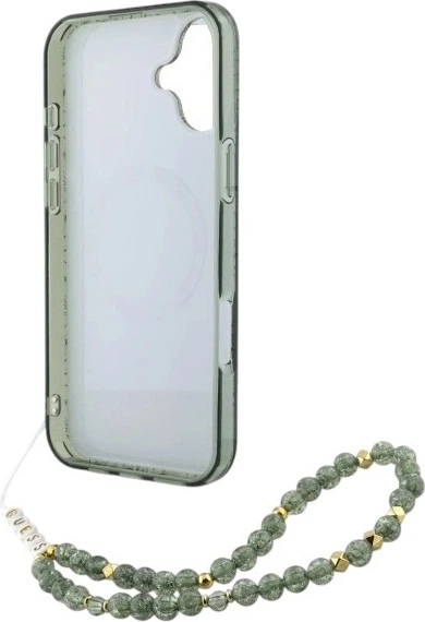 Etui Guess IML Flowers Allover Electro With Pearl Strap MagSafe do Apple iPhone 16 Green (GUHMP16SHCPOFPA) - obraz 6