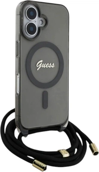 Etui Guess Crossbody Cord Script MagSafe do Apple iPhone 16 Black (GUHMP16SHCTSGNSK) - obraz 3