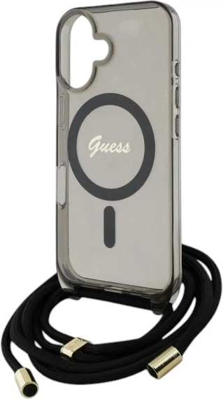 Etui Guess Crossbody Cord Script MagSafe do Apple iPhone 16 Black (GUHMP16SHCTSGNSK) - obraz 5