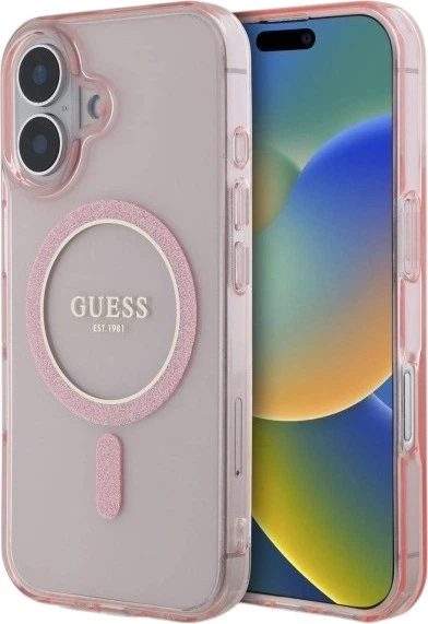 Etui Guess IML Glitter Circle MagSafe do Apple iPhone 16 Pink (GUHMP16SHFGEREP) - obraz 1