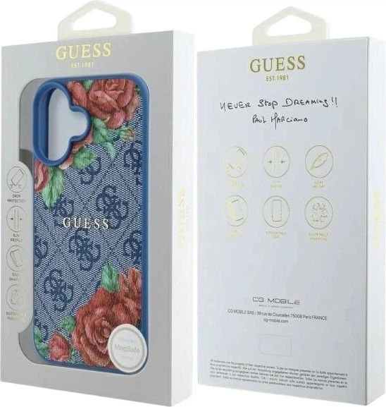 Панель Guess 4G Flowers Print MagSafe для Apple iPhone 16 Blue (GUHMP16SP4ROPEMCB) - зображення 8
