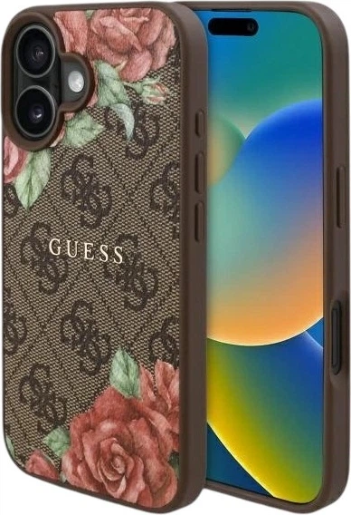 Etui Guess 4G Flowers Print MagSafe do Apple iPhone 16 Brown (GUHMP16SP4ROPEMCW) - obraz 1