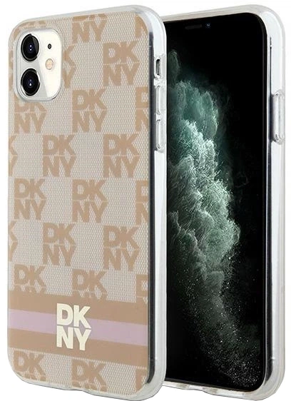 Панель DKNY IML Checkered Mono Pattern & Printed Stripes MagSafe для Apple iPhone 11 / Xr Pink (3666339268978) - зображення 1