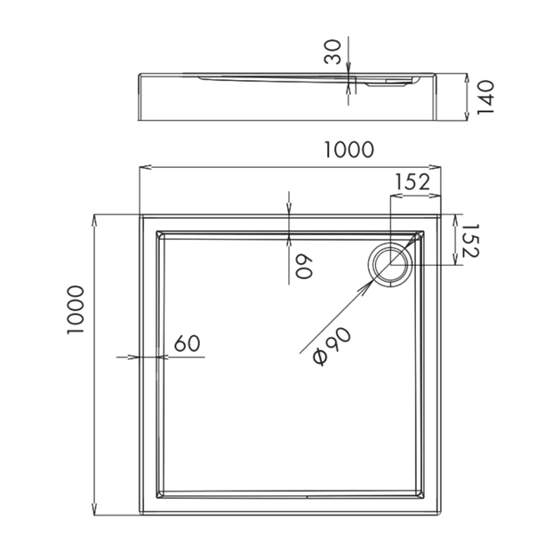 Душовий піддон Primera Frame 1000х1000, квадратний, білий (STR1010) - изображение 2