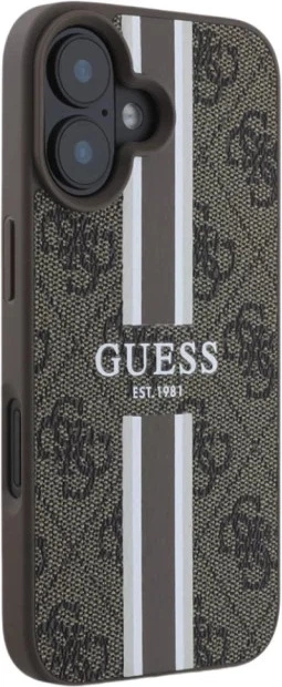 Etui Guess 4G Printed Stripes MagSafe do Apple iPhone 16 Brown (GUHMP16SP4RPSW) - obraz 4