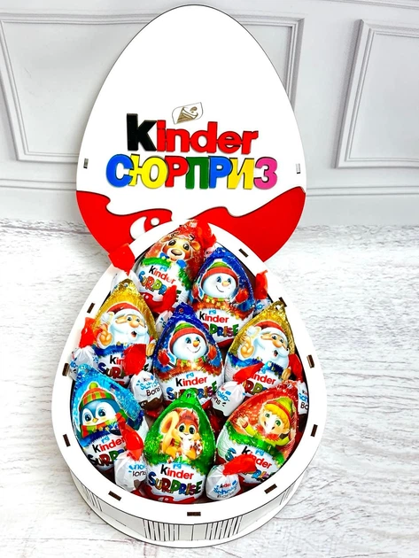 Новогодний подарок в деревянной коробке с Kinder сюрприз яйцами на Николая и Новый год - Фото 1 Новогодний подарок в деревянной коробке с Kinder сюрприз яйцами на Николая и Новый год - изображение 1